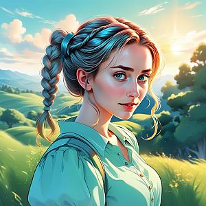 Young Woman in Sunlit Countryside