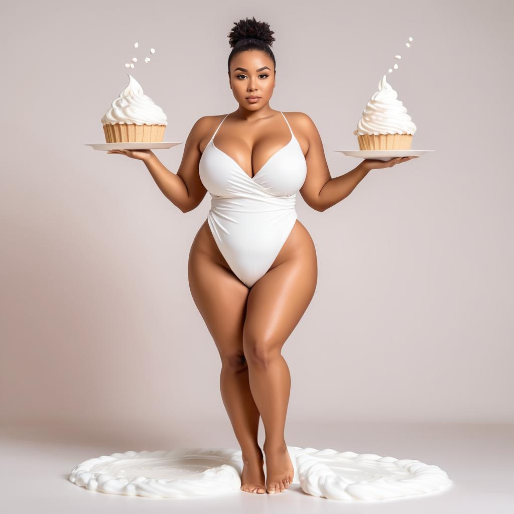 Confident Woman with Cupcakes in Stylish Swimsuit