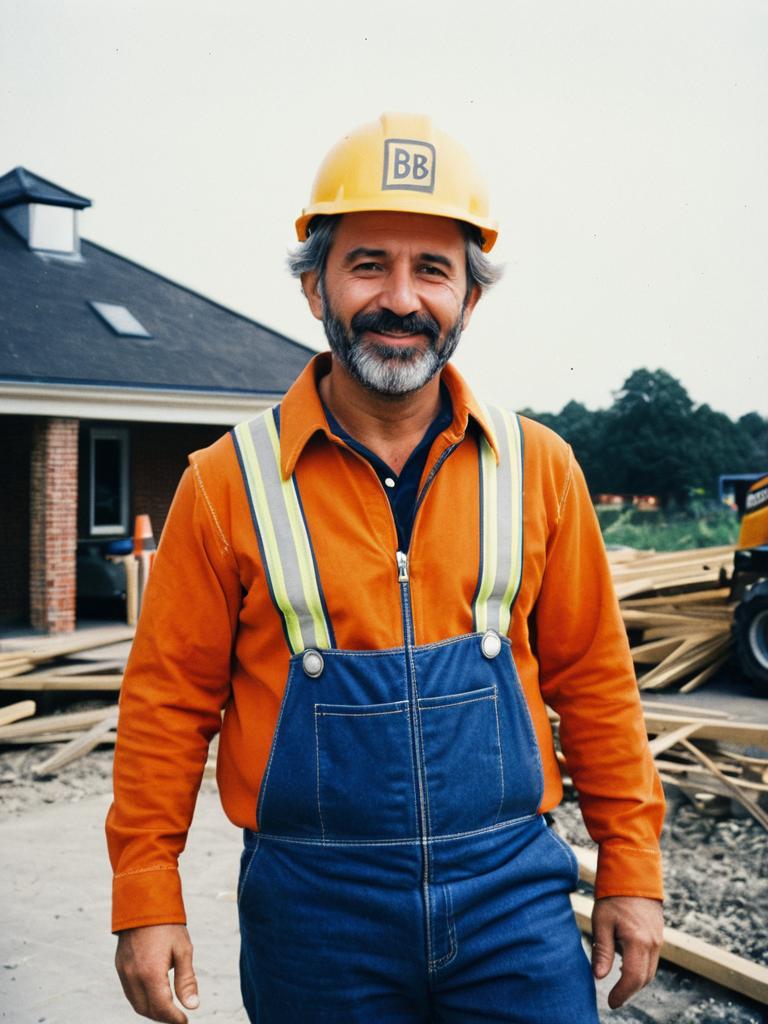 Man in Bob the Builder Costume Photorealistic Outdoor Portrait in Day