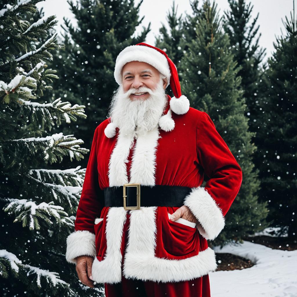 Realistic Santa Claus in Snowy Pine Tree Forest