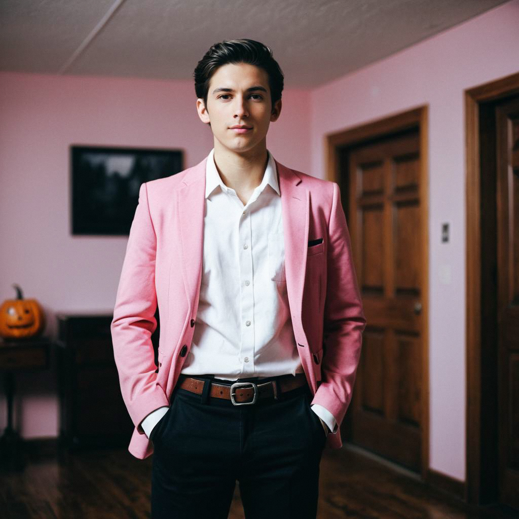 Confident Young Man in Pink Blazer Indoors Confident Young Man in Pink Blazer Indoors