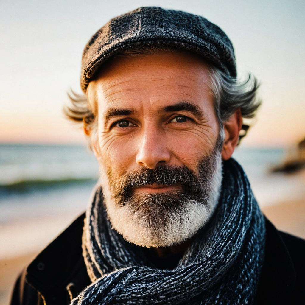 Mature Man at Beach Sunset