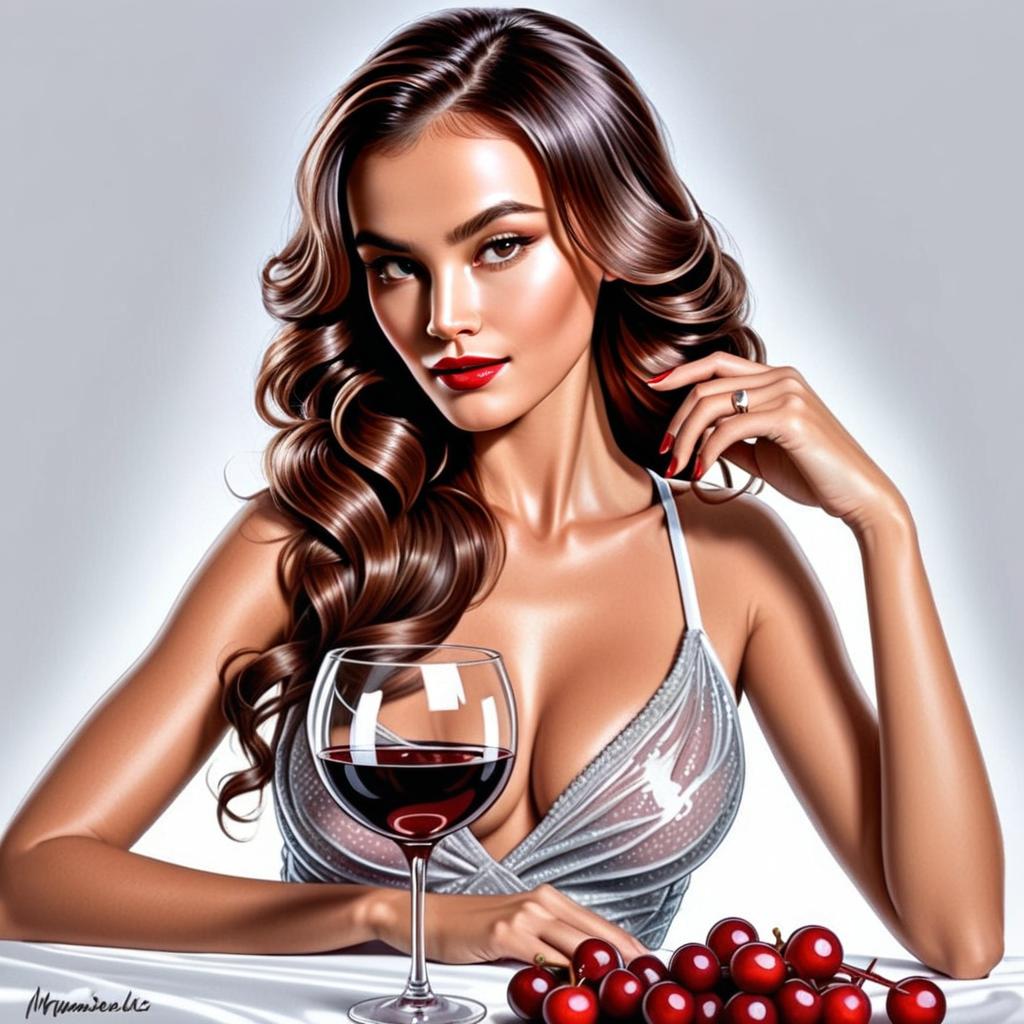 Glamorous Woman with Red Wine and Cherries Artistic Portrait