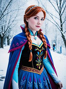 Woman in Fantasy Costume in Snowy Landscape