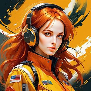 Futuristic Woman with Red Hair in Yellow Jacket