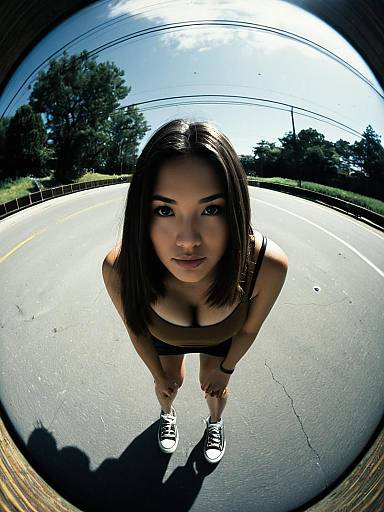 Woman Wearing Sleek Modern Faux Leather Two-Piece Set in Camel Brown with V-Neck