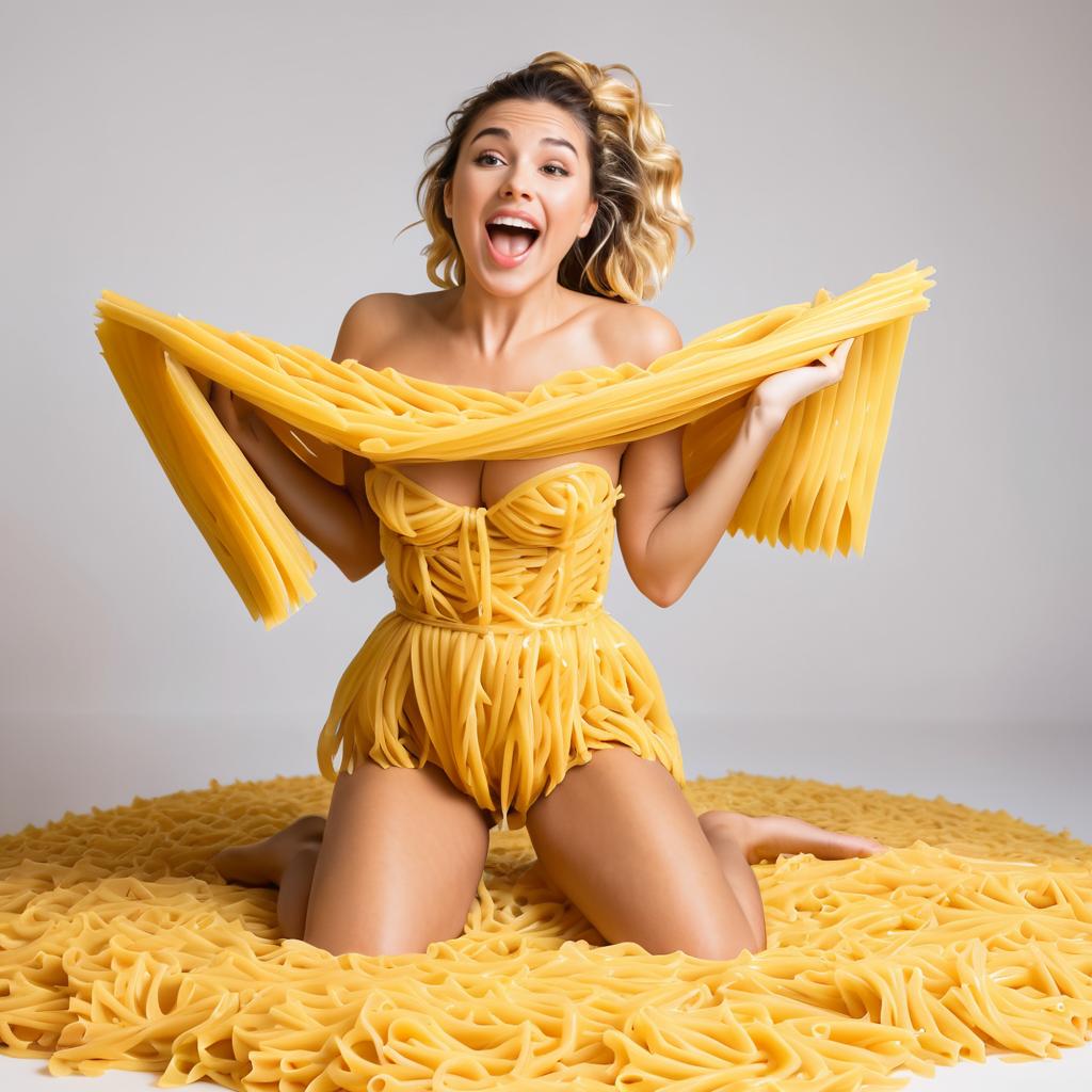 Joyful Woman in Pasta Outfit