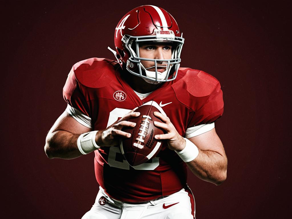Focused Male Football Player in Red Uniform