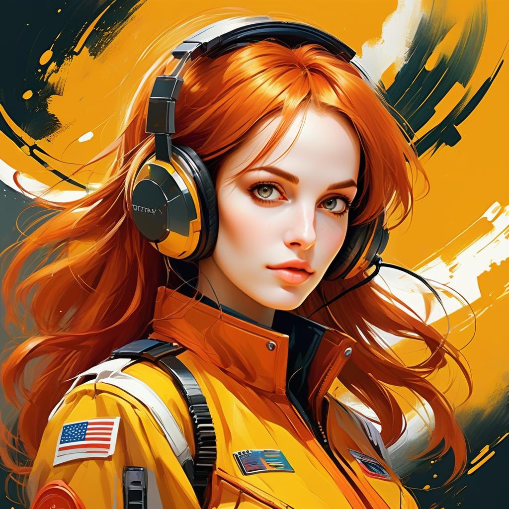 Futuristic Woman with Red Hair in Yellow Jacket Futuristic Woman with Red Hair in Yellow Jacket