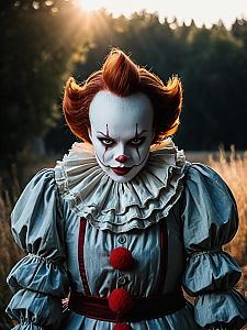 Man Cosplay Wearing Pennywise Costume Realistic Photo Dressed as Pennywise Clown