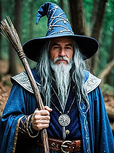 Realistic Man in Wizard Costume with Detailed Textures Cosplay Photo