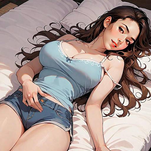 Digital Anime-Style Woman Reclining in Casual Summer Outfit