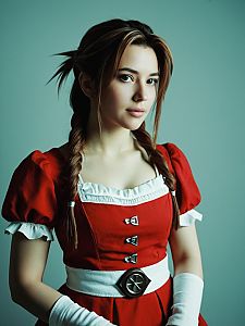 Photorealistic Studio Portrait of Woman in Aerith Cosplay Costume
