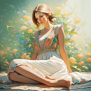 Serene Woman Surrounded by Floral Elements