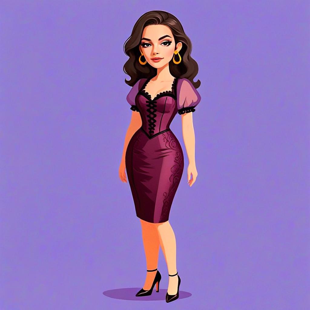 Stylish Woman in Corset-Inspired Sheath Dress Digital Illustration