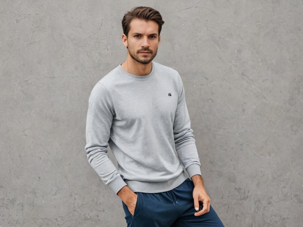 Stylish Man in Casual Sportswear Against Gray Background