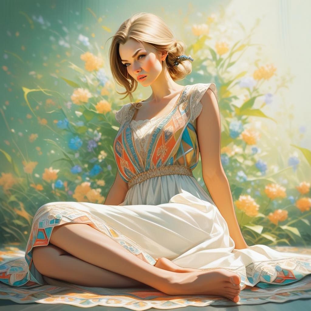 Serene Woman Surrounded by Floral Elements Serene Woman Surrounded by Floral Elements