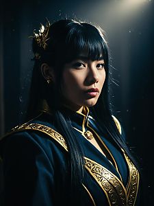 Realistic Nejire Hado Cosplay Woman with Intricate Gold Costume