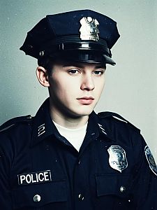 Portrait of Youth Male Police Officer in Classic Uniform