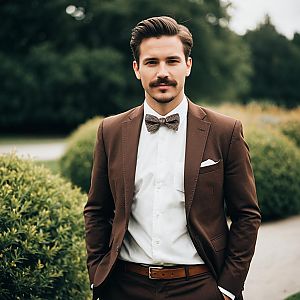 Elegant Man in Brown Suit at Summer Wedding