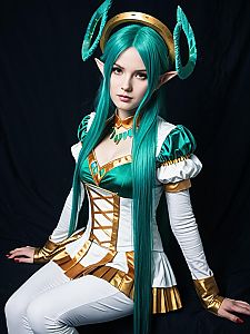 Sexy Woman Cosplaying Neliel Tu Oderschvank Costume with Teal Hair