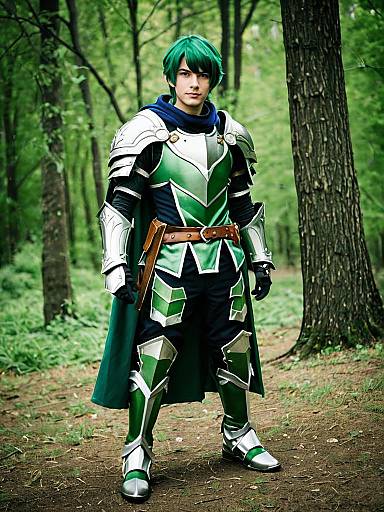 Realistic Alm Cosplay from Fire Emblem in Forest Setting