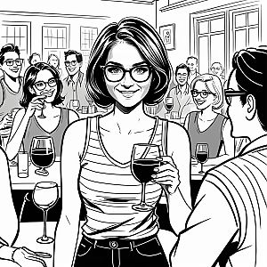 Stylish Woman with Wine at Social Gathering