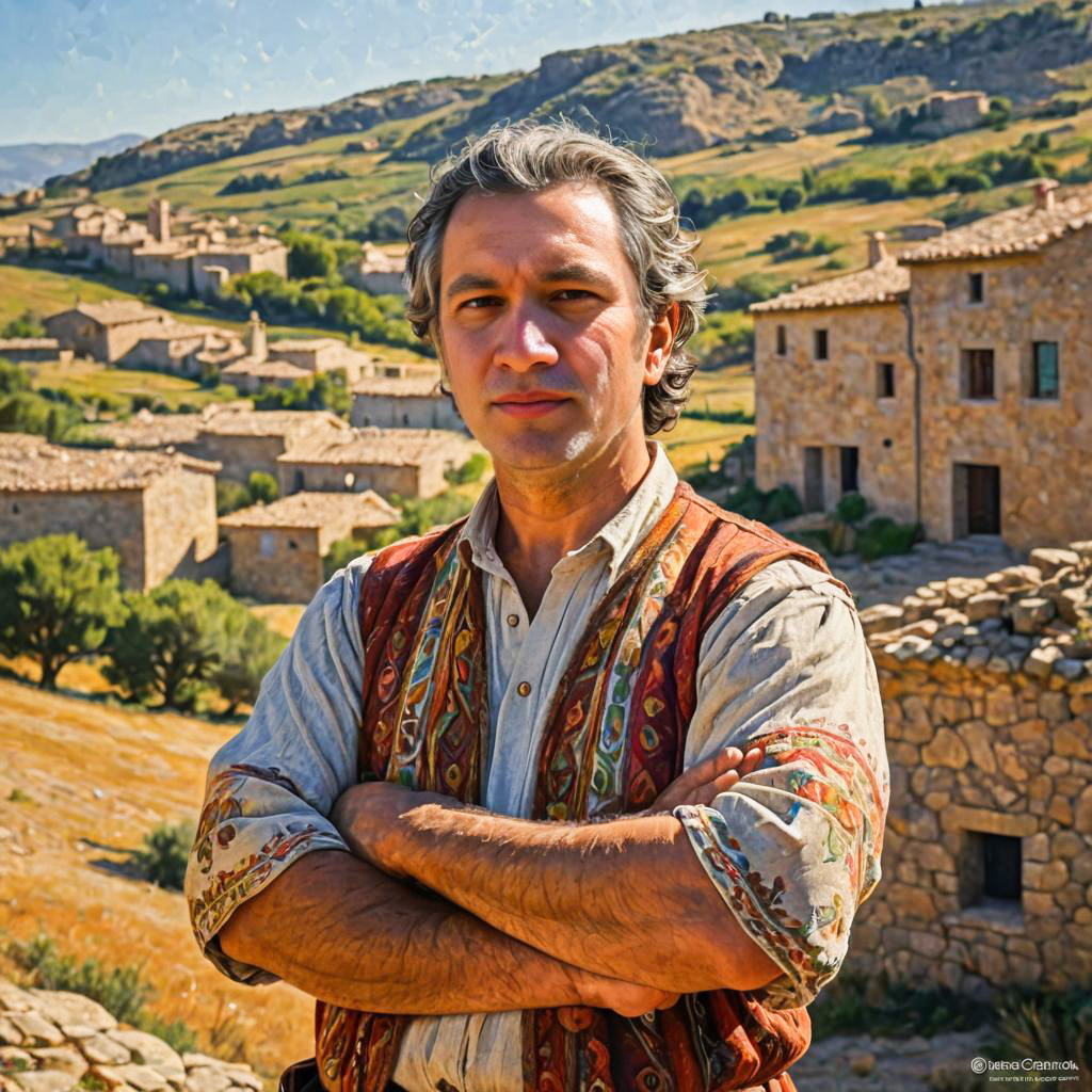 Confident Man in Traditional Attire in Rural Landscape