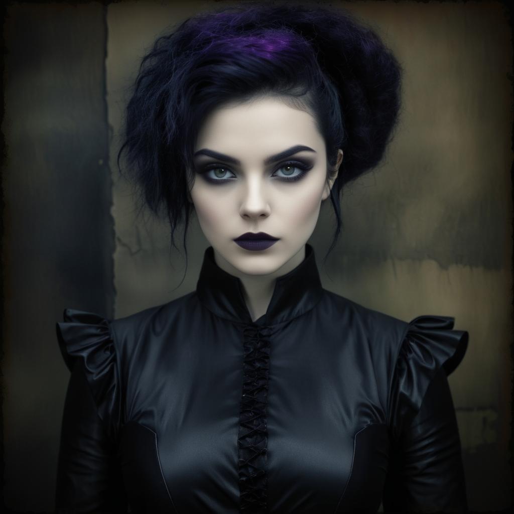 Gothic Woman in Black Outfit