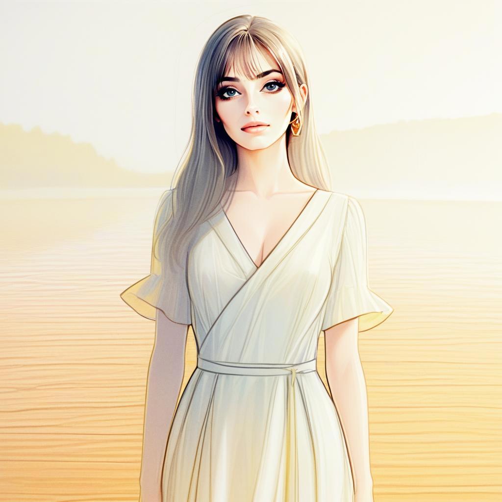 Young Woman in Flowing Dress at Sunrise