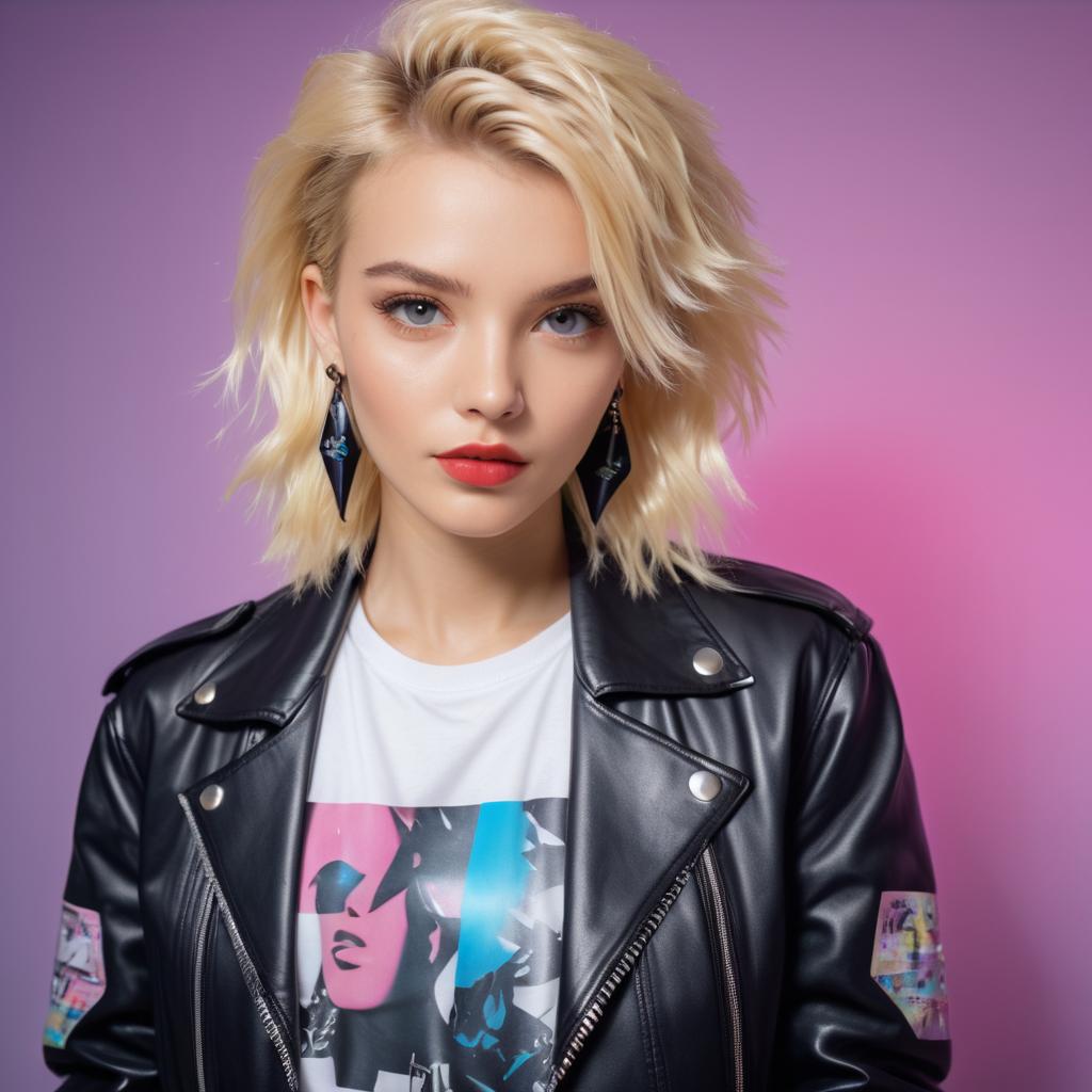 Stylish Blonde Woman in Leather Jacket