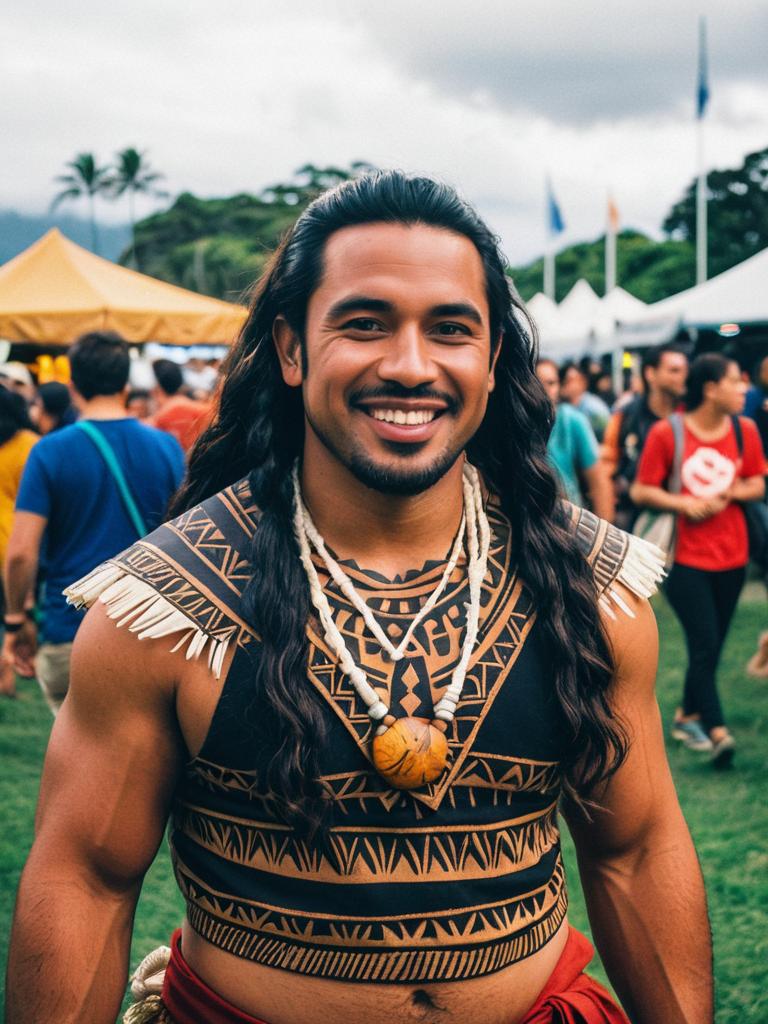 Man in Moana Costume at Outdoor Festival Cosplay