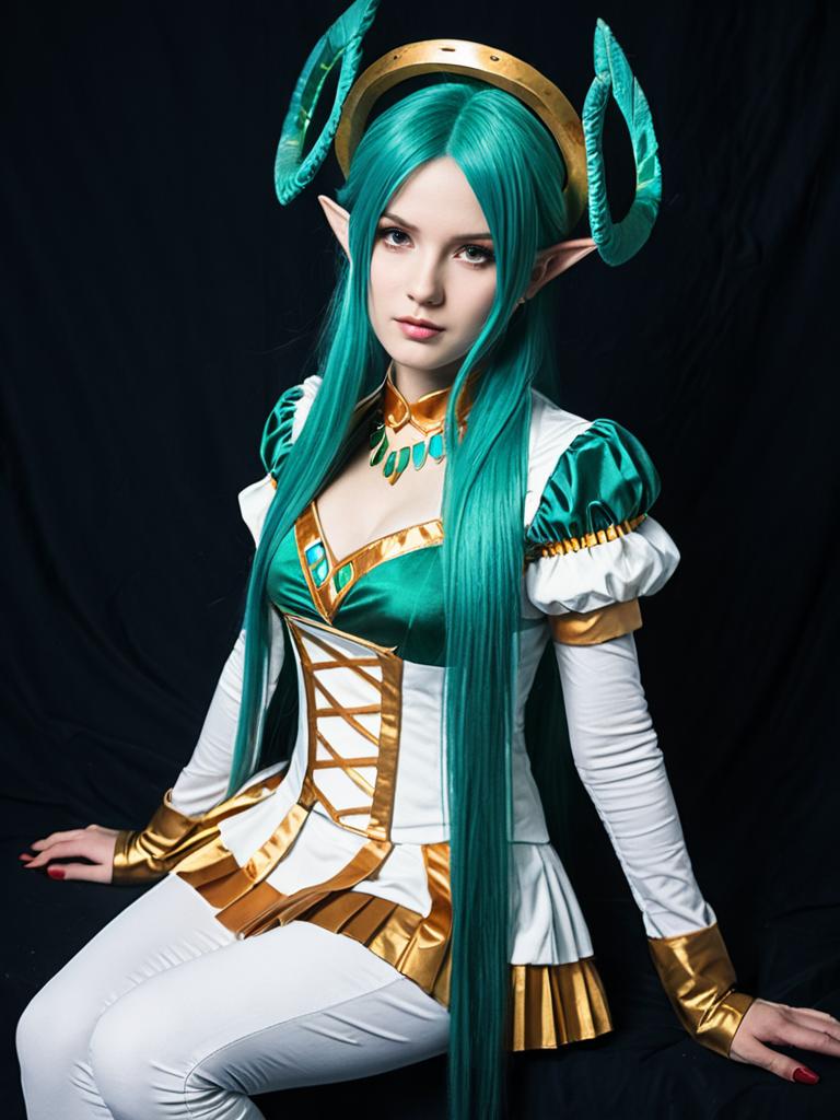 Sexy Woman Cosplaying Neliel Tu Oderschvank Costume with Teal Hair