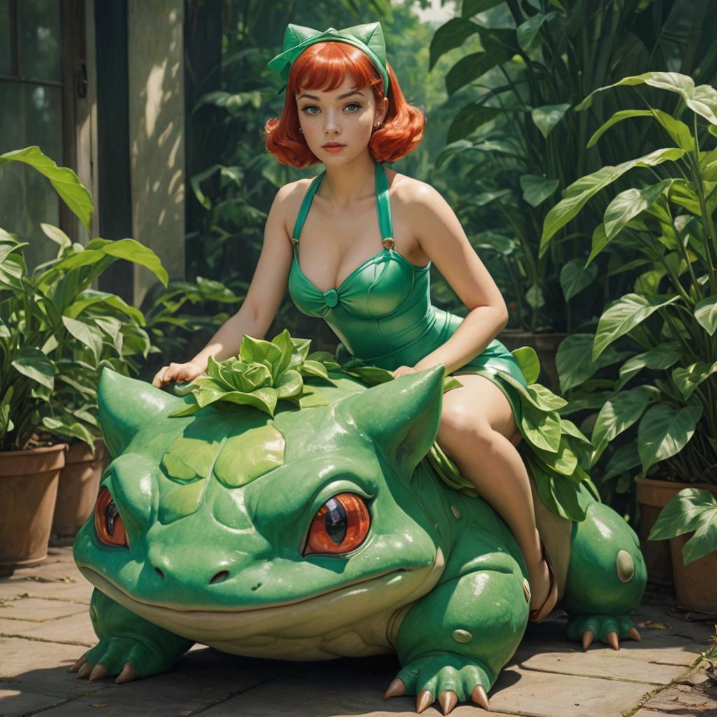 Humanised Bulbasaur: Woman in Costume on Life-Sized Model