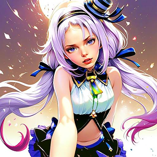 Anime Style Illustration of Woman with Lavender Hair in Fantasy Outfit