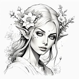 Fantasy Female Character Portrait with Floral Hair
