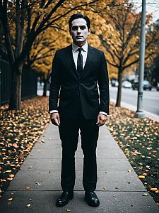 Man in Black Suit Amidst Autumn Trees