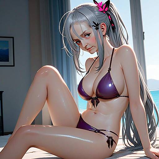 Dunkerque Azur Lane Woman in Glossy Purple Bikini Anime Style Illustration