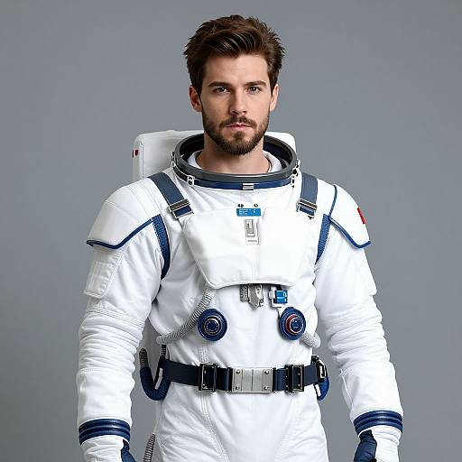 Man Wearing Modern Astronaut Suit in Studio Portrait