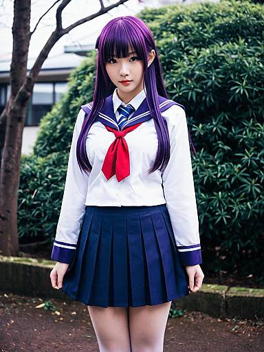 Asagami Fujino in Japanese School Uniform with Purple Hair