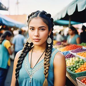 Confident Woman in Vibrant Marketplace
