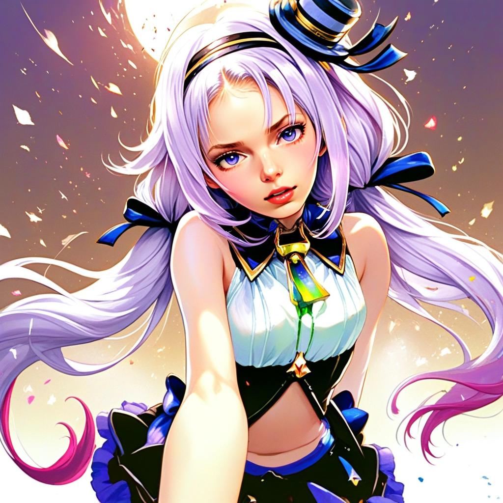 Anime Style Illustration of Woman with Lavender Hair in Fantasy Outfit
