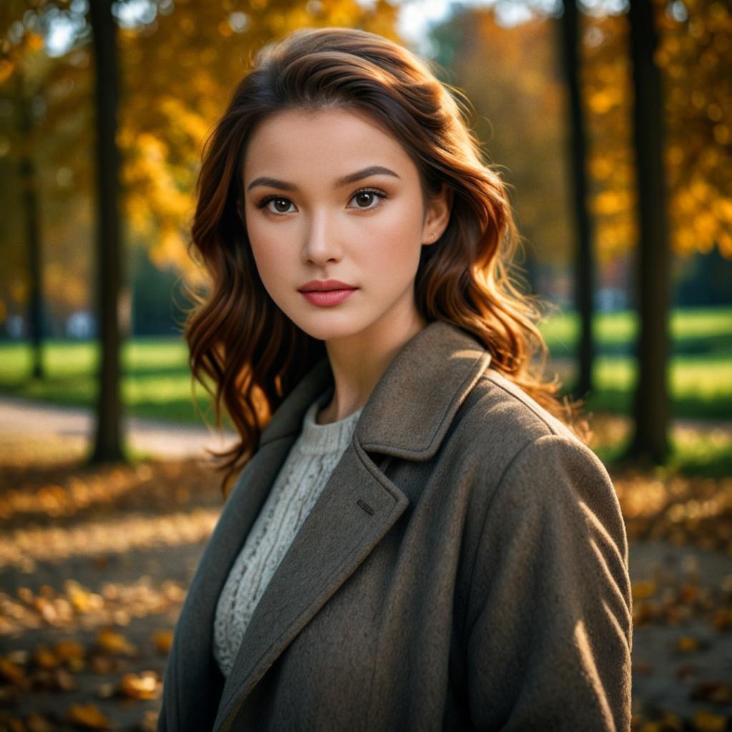 Woman in Cozy Fall Fashion Amidst Autumn Foliage