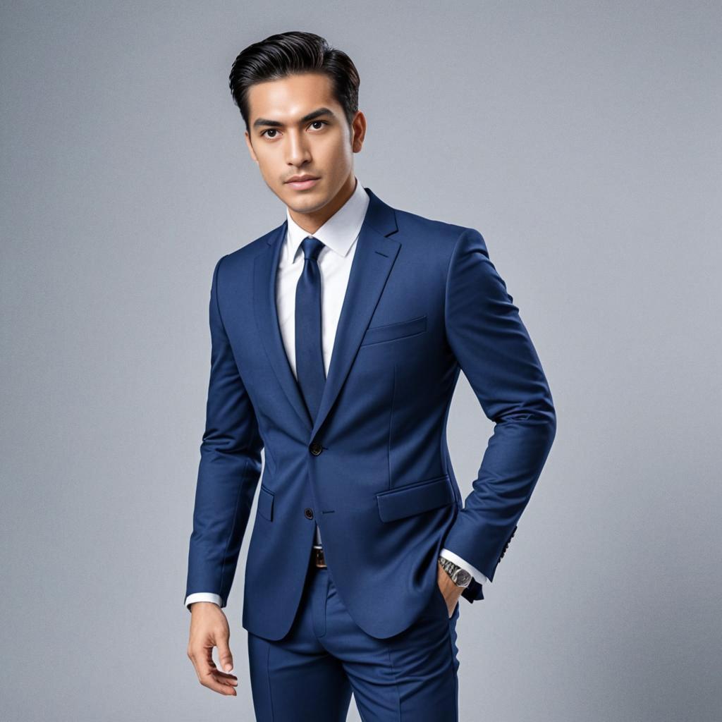 Confident Man in Blue Suit