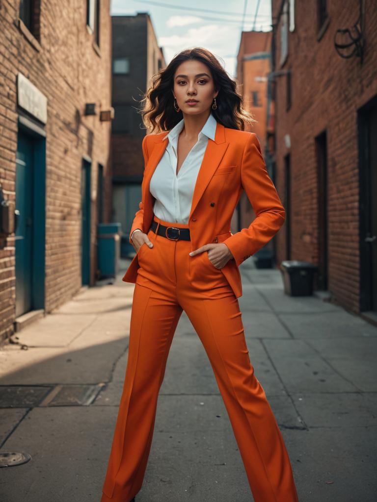 Confident Businesswoman in Orange Suit