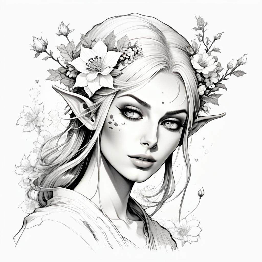 Fantasy Female Character Portrait with Floral Hair Fantasy Female Character Portrait with Floral Hair