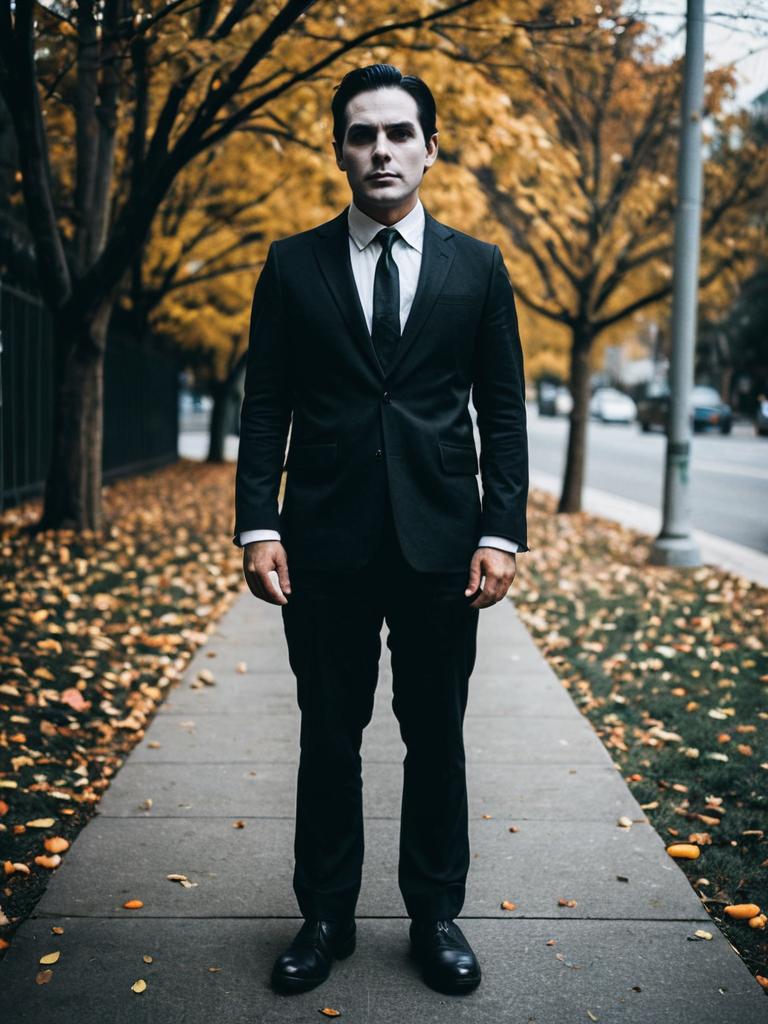 Man in Black Suit Amidst Autumn Trees Man in Black Suit Amidst Autumn Trees