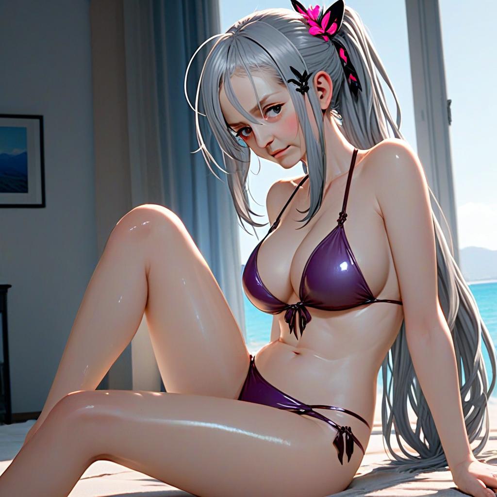 Dunkerque Azur Lane Woman in Glossy Purple Bikini Anime Style Illustration