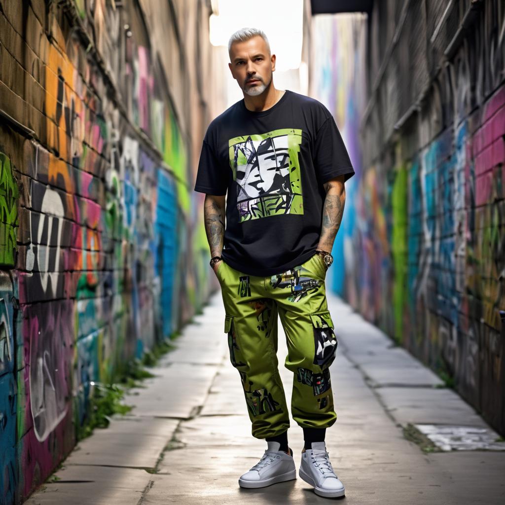 Stylish Man in Urban Alley with Graffiti