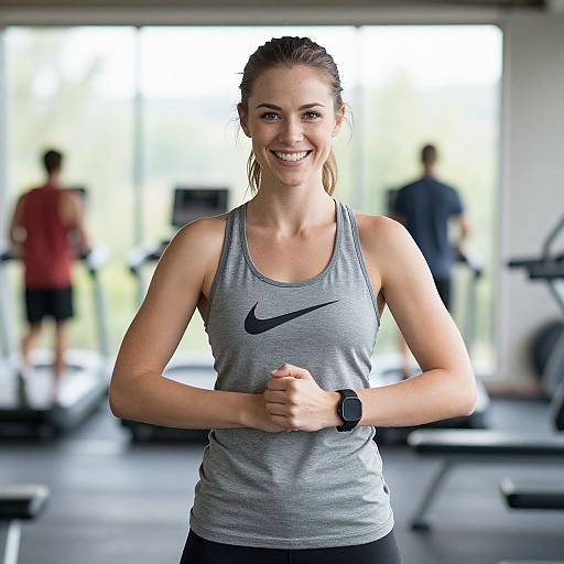 Confident Woman in Nike Tank Top at Modern Gym